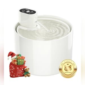 Cordless Ceramic Cat Water Fountain 2.3L Automatic Pet Fountain LED Sensor